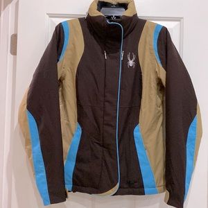 Spyder ski jacket Brown Camel & turquoise sz 8 snowboard /winter jacket.